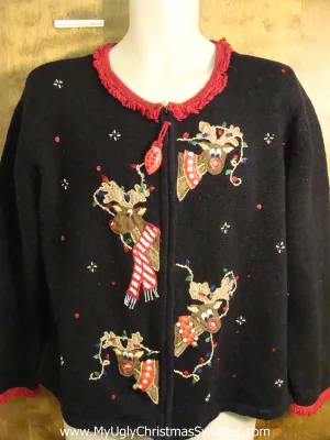 Funny Peeking Reindeer Tacky Bad Christmas Sweater